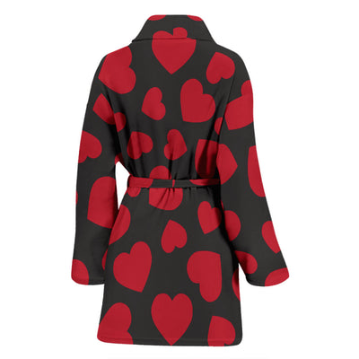 Heart Red Pattern Print Design HE01 Women Bathrobe