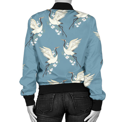 Crane Pattern Print Design 05 Women's Bomber Jacket