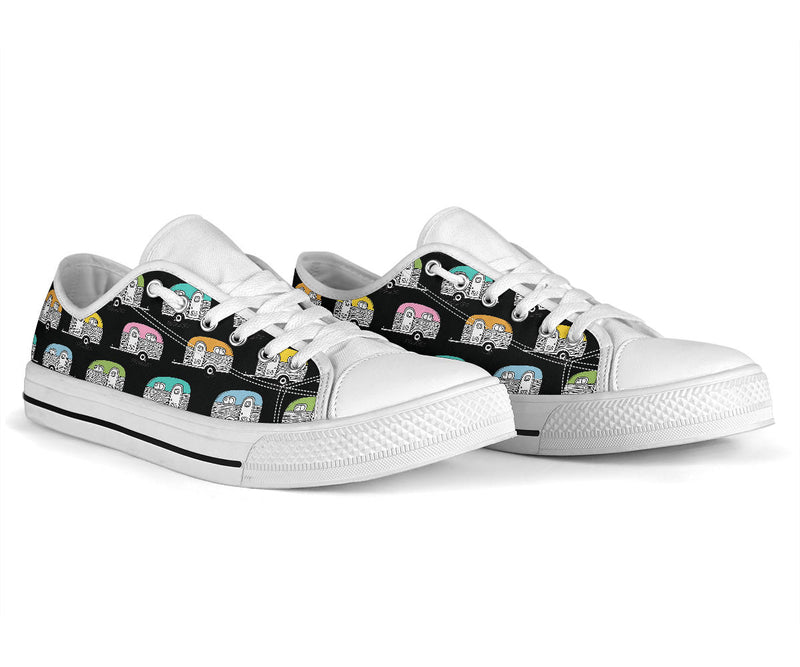 Camper Pattern Camping Themed No 2 Print White Bottom Low Top Shoes