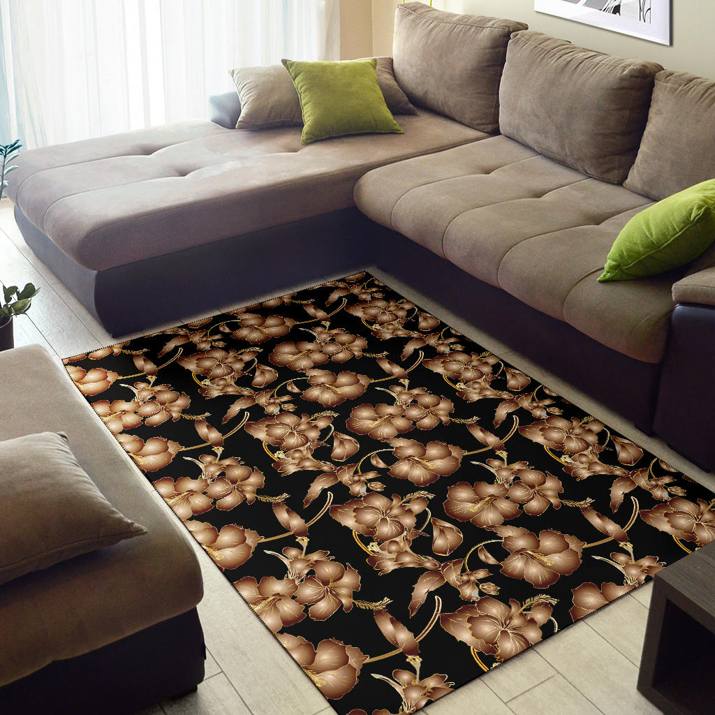 Brown Hibiscus Pattern Print Design HB06 Area Rugs