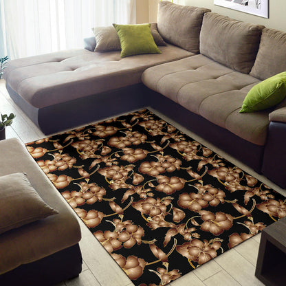 Brown Hibiscus Pattern Print Design HB06 Area Rugs