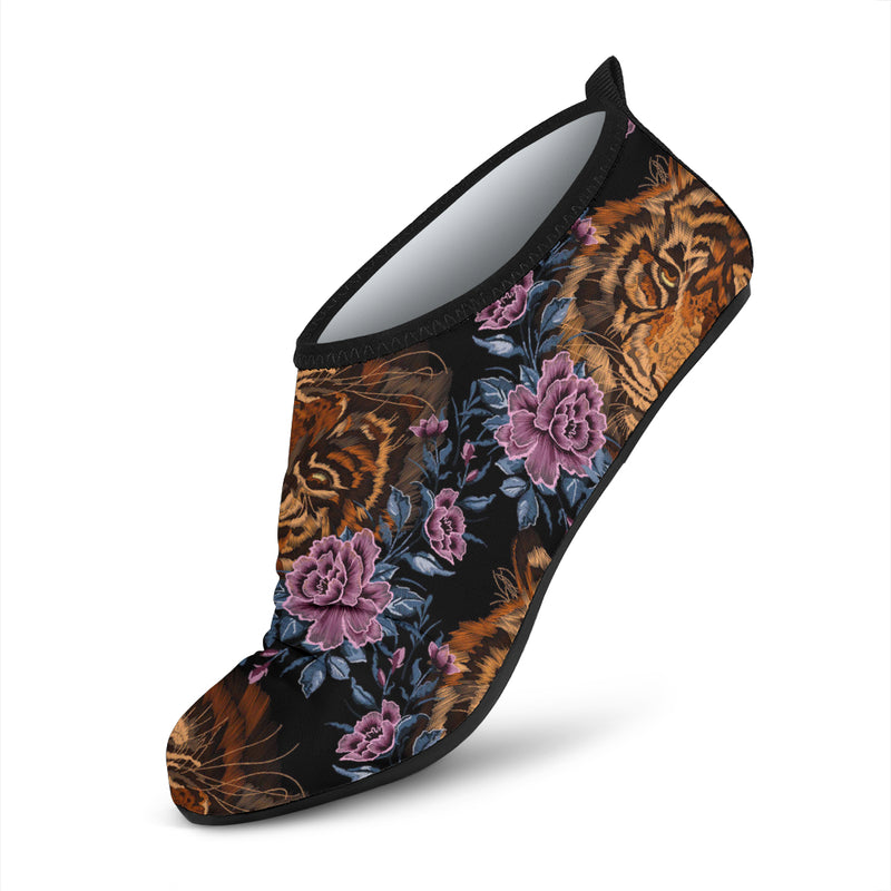 Tiger Head Floral Aqua Water Shoes