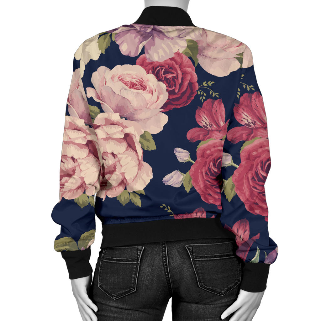 Peony Pattern Print Design PE03 Women Bomber Jacket