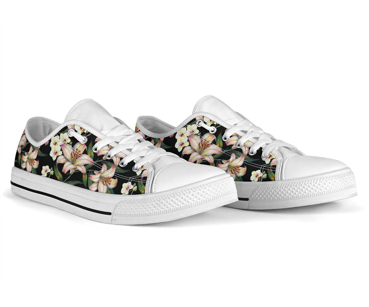 Lily Pattern Print Design LY03 White Bottom Low Top Shoes