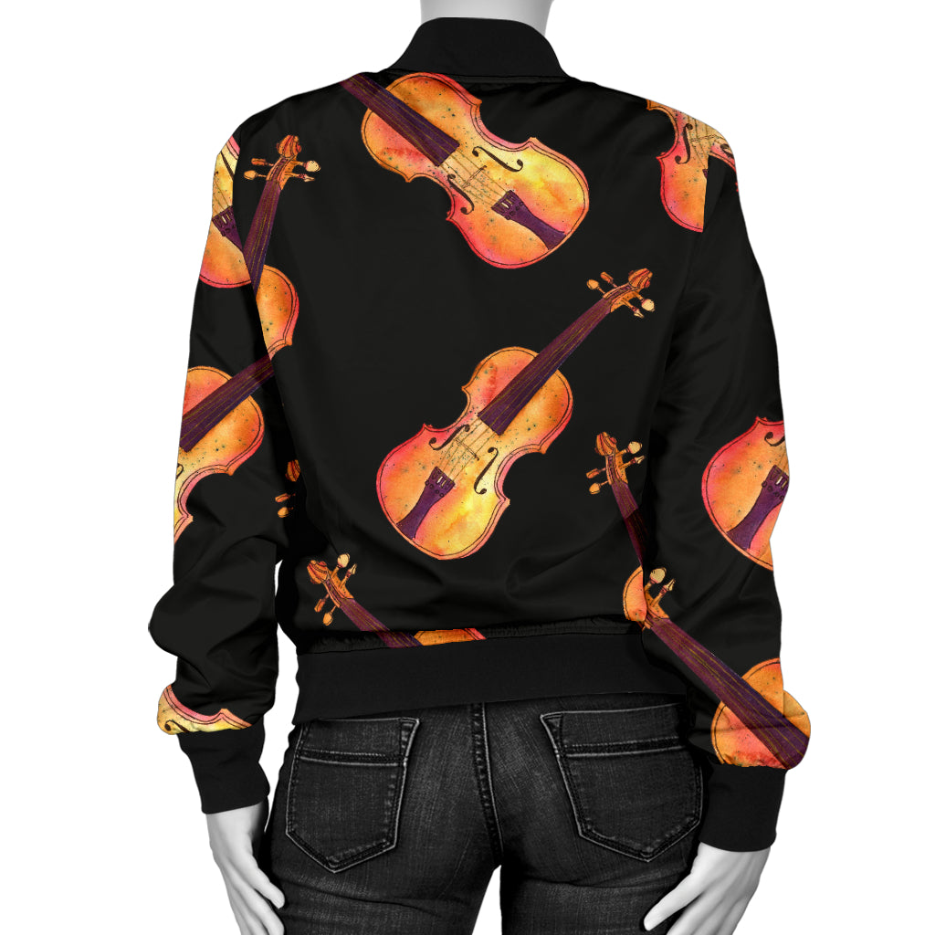 Violin Pattern Print Design 04 Women's Bomber Jacket