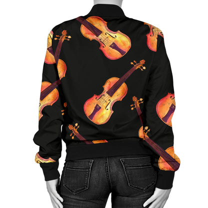 Violin Pattern Print Design 04 Women's Bomber Jacket