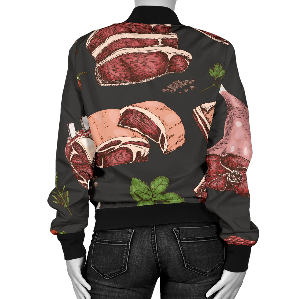 Meat Pattern Print Design 02 Women's Bomber Jacket