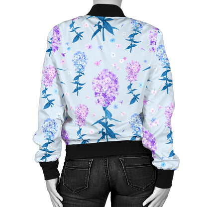 Lilac Pattern Print Design LI05 Women Bomber Jacket