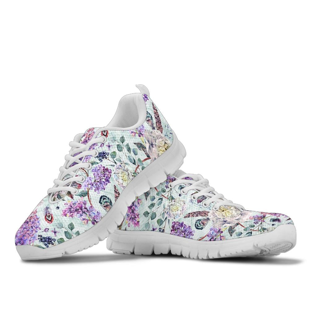 Lilac Pattern Print Design LI06 Sneakers White Bottom Shoes
