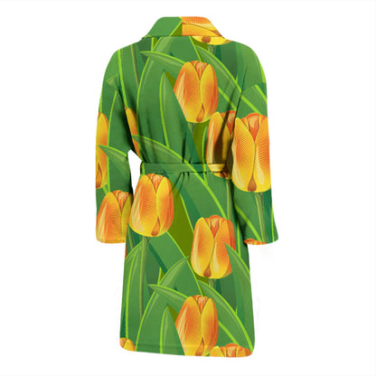 Tulip Orange Pattern Print Design TP07 Men Bathrobe