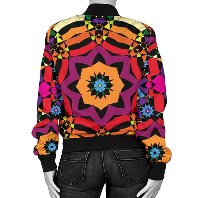 Kaleidoscope Pattern Print Design 01 Women's Bomber Jacket