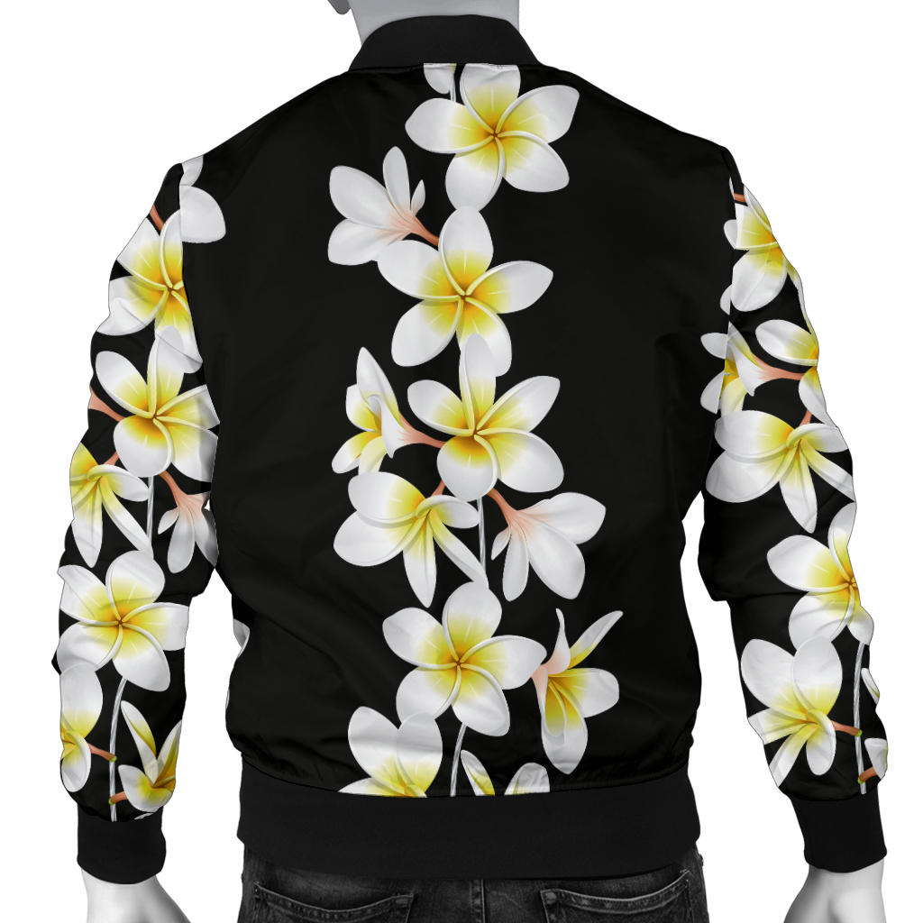 White Plumeria Pattern Print Design PM08 Men Bomber Jacket