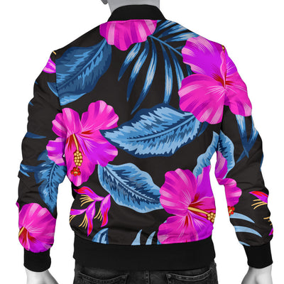 Neon Pink Hibiscus Pattern Print Design HB015 Men Bomber Jacket