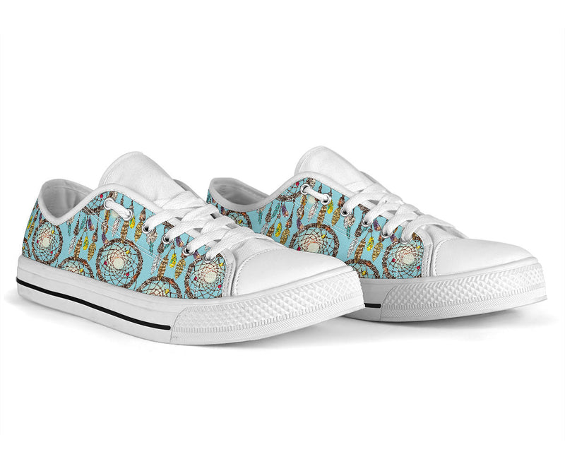 Blue Dream catcher White Bottom Low Top Shoes