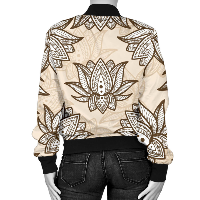 lotus Boho Pattern Print Design LO05 Women Bomber Jacket