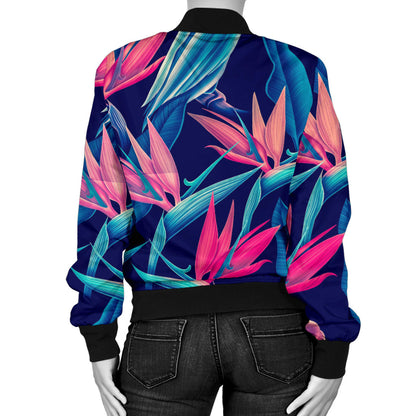 Tropical Flower Pattern Print Design TF024 Women Bomber Jacket