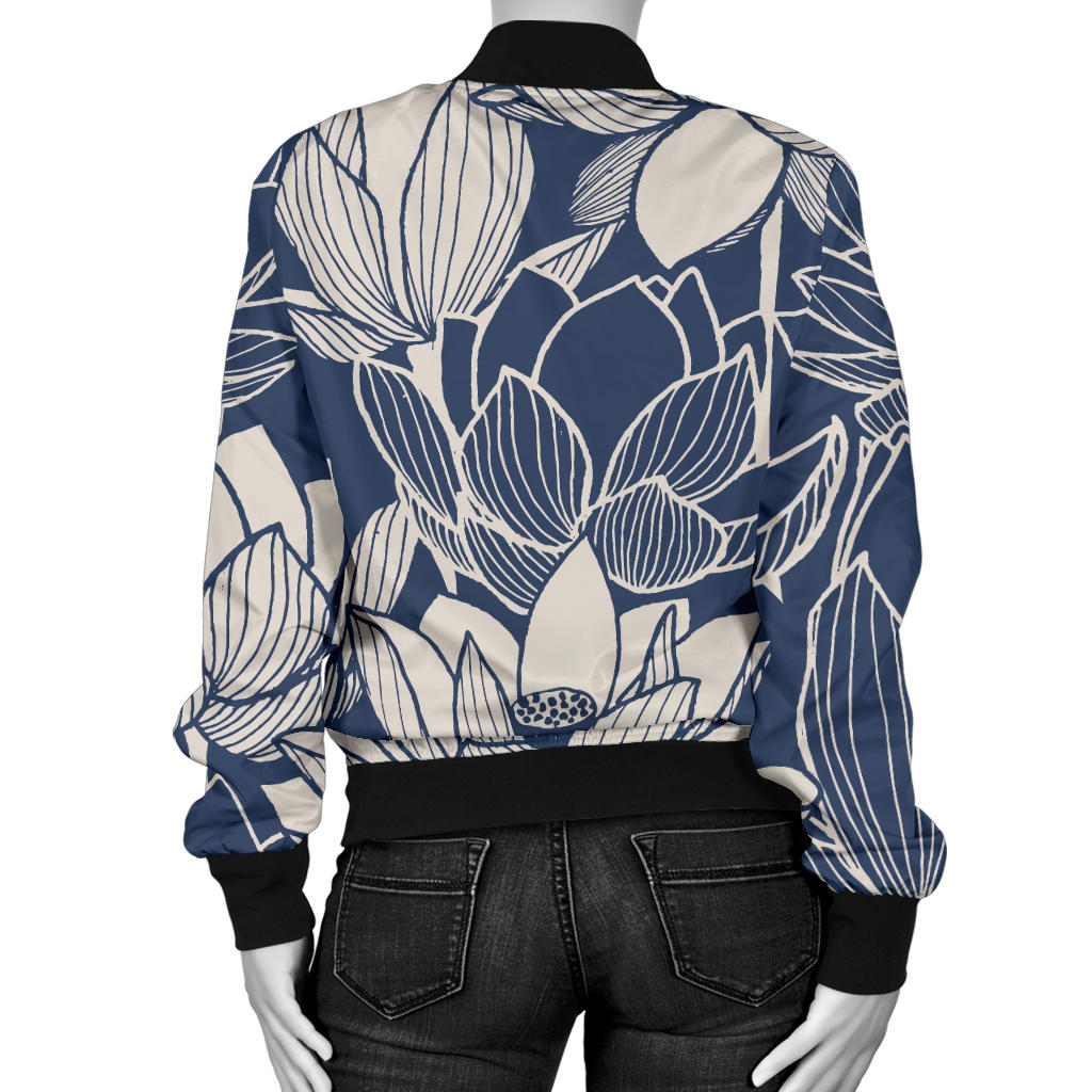 Water Lily Pattern Print Design WL04 Women Bomber Jacket