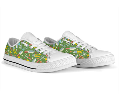 Gardening Pattern Print Design G06 White Bottom Low Top Shoes