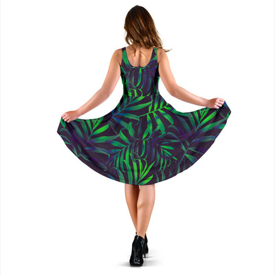 Palm Leaves Pattern Print Design PL01 Midi Dress