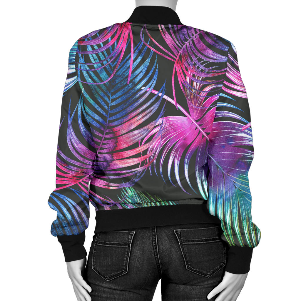 Palm Leaves Pattern Print Design PL010 Women Bomber Jacket