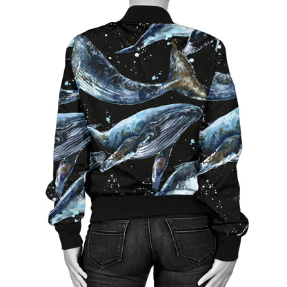 Humpback Whale Pattern Print Design 01 Women's Bomber Jacket
