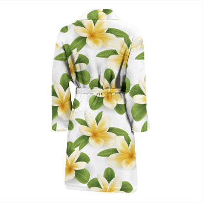 Yellow Plumeria Pattern Print Design PM012 Men Bathrobe