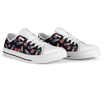 Lipstick Pattern Print Design LT01 White Bottom Low Top Shoes