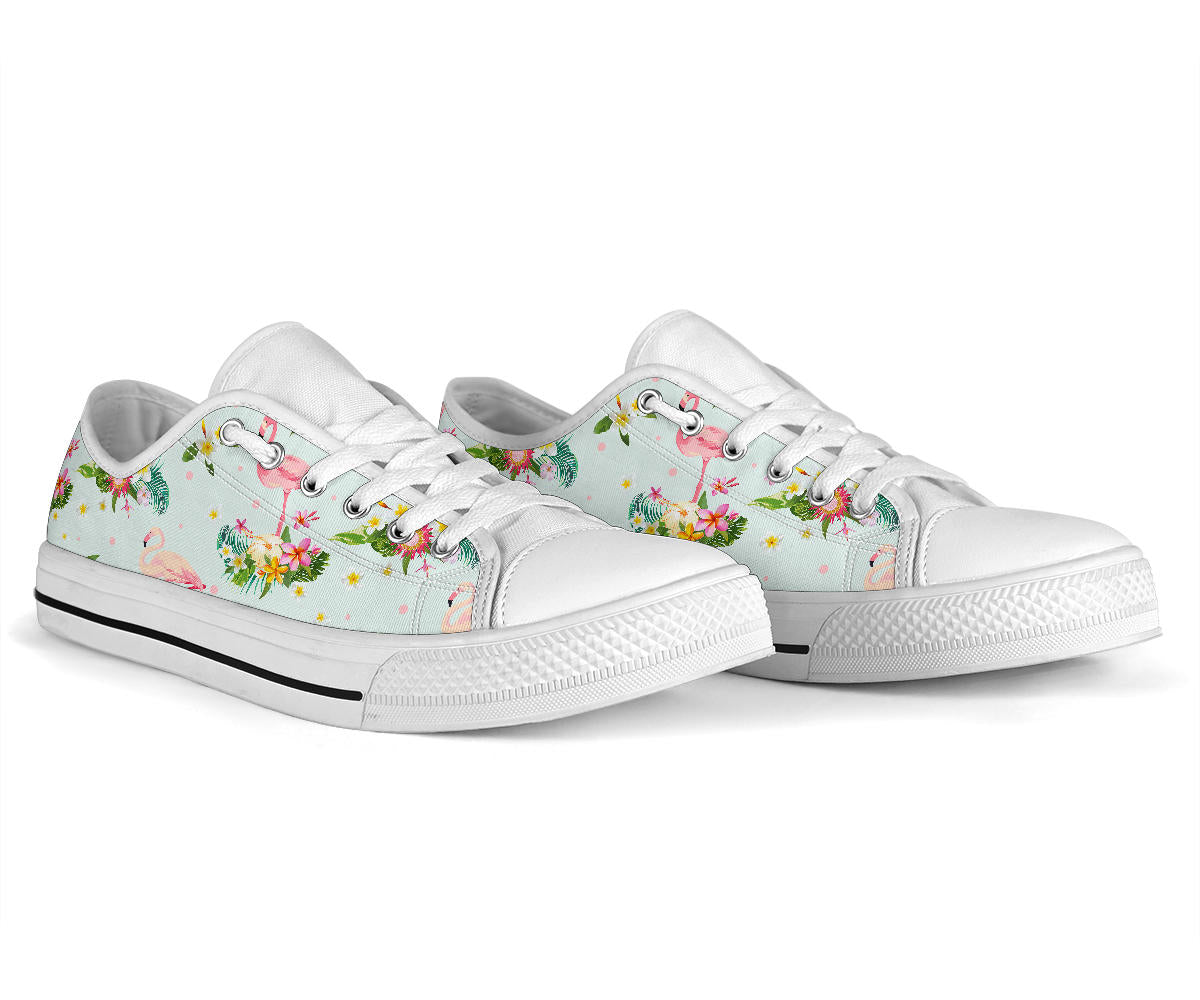 Flamingo Sweet Pattern White Bottom Low Top Shoes
