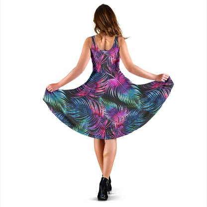 Palm Leaves Pattern Print Design PL010 Midi Dress