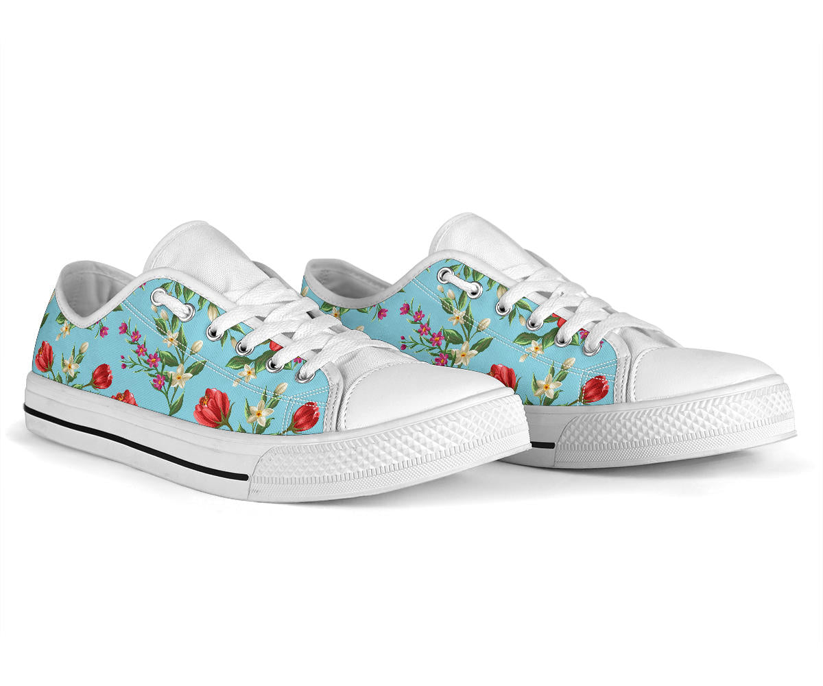 Summer Floral Pattern Print Design SF011 White Bottom Low Top Shoes