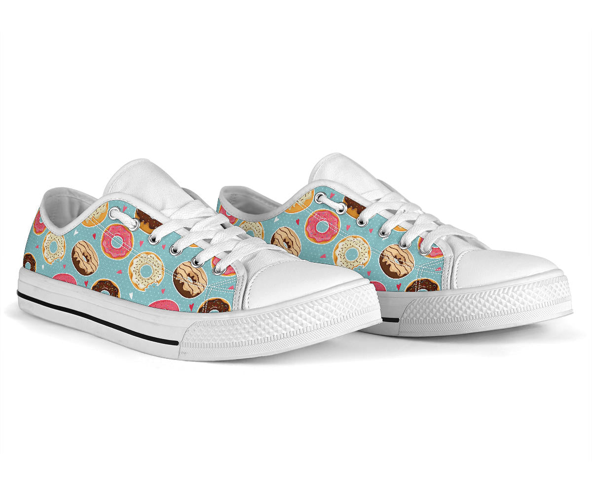Donut Pattern Print Design DN04 White Bottom Low Top Shoes