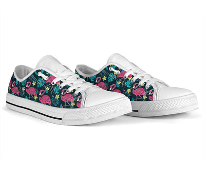 Flamingo Print Pattern White Bottom Low Top Shoes