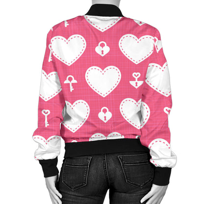Heart Key Pattern Print Design HE09 Women Bomber Jacket
