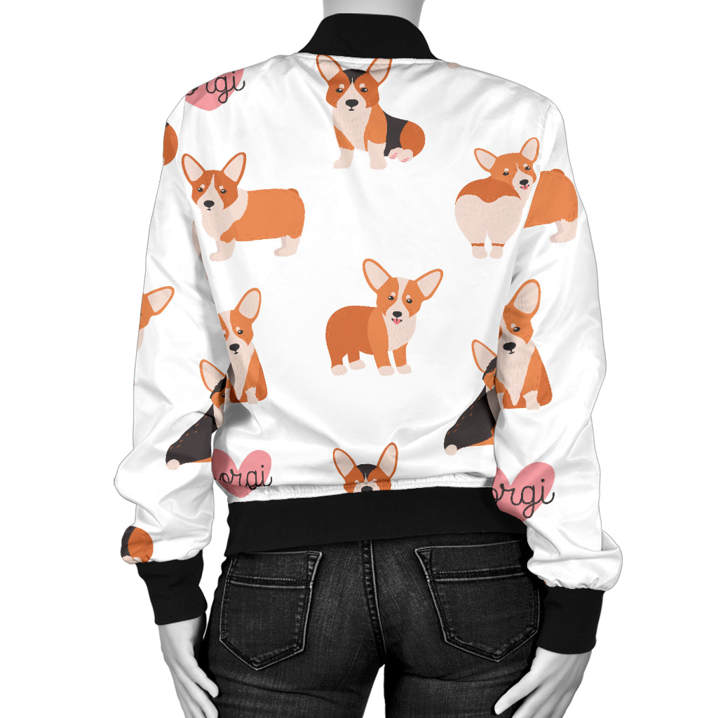 Cardigan Welsh Corgis Pattern Print Design 02 Women's Bomber Jacket