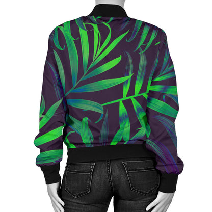 Palm Leaves Pattern Print Design PL01 Women Bomber Jacket