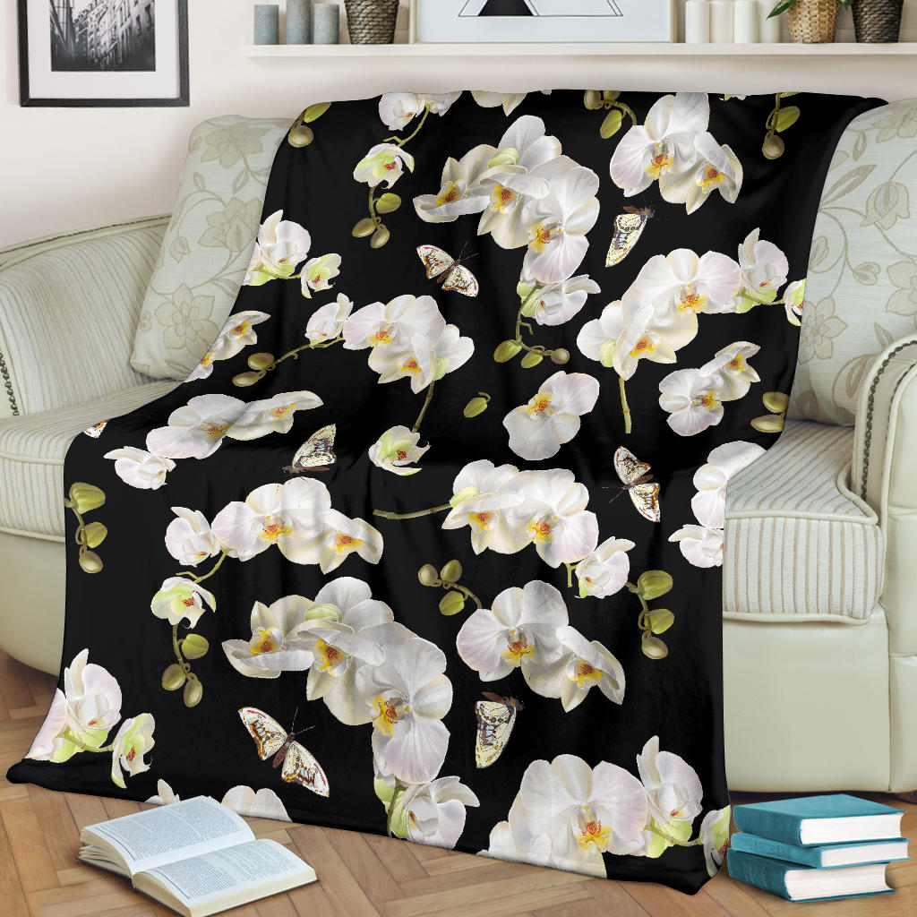 Orchid White Pattern Print Design OR011 Fleece Blanket