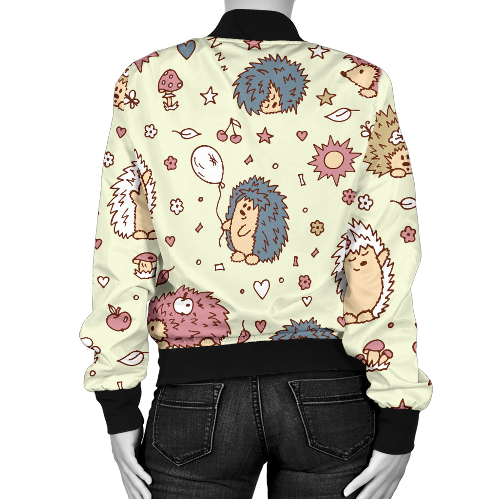 Hedgehog Cute Pattern Print Design 01 Women's Bomber Jacket