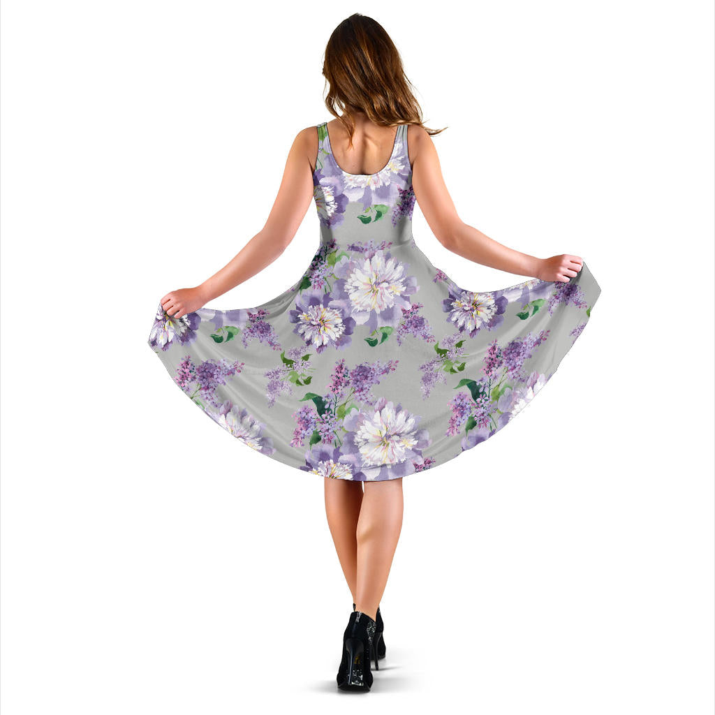 Lilac Pattern Print Design LI07 Midi Dress