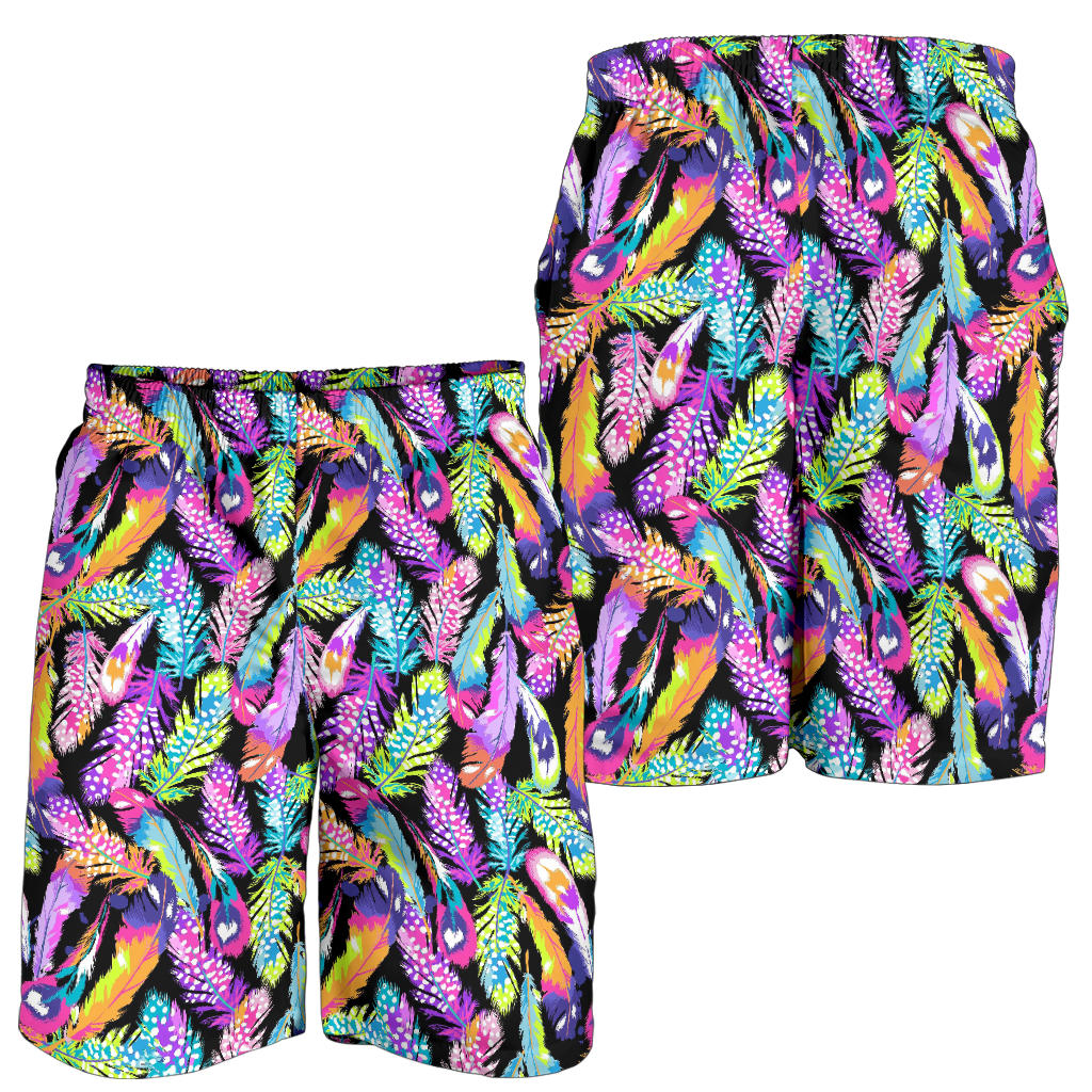 Neon Feather Pattern Print Design A02 Mens Shorts