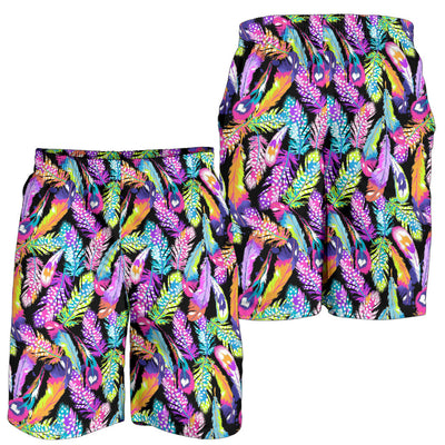 Neon Feather Pattern Print Design A02 Mens Shorts