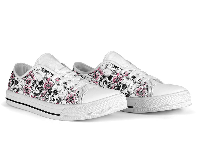 Cherry Blossom Pattern Print Design CB03 White Bottom Low Top Shoes