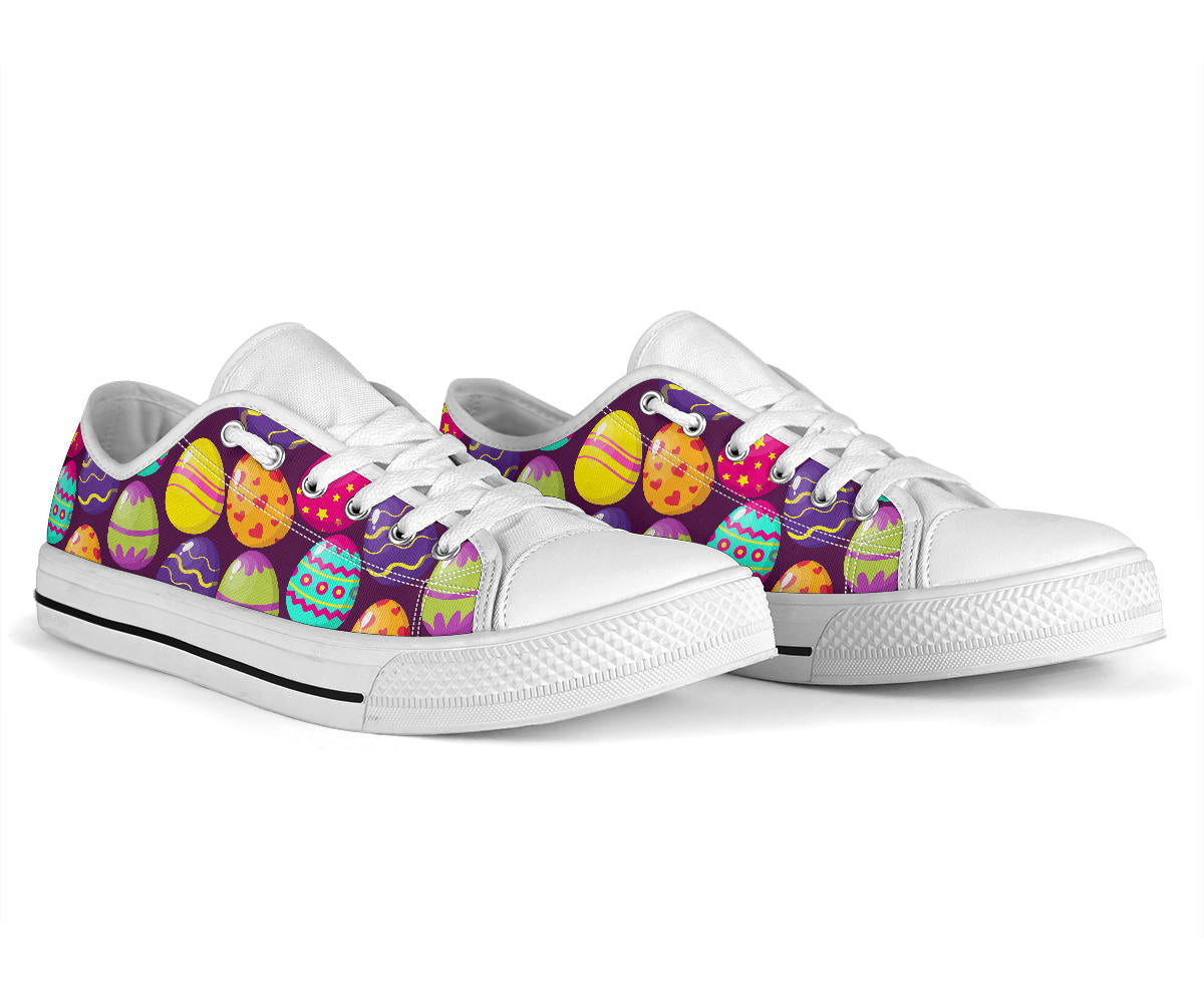 Easter Eggs Pattern Print Design RB04 White Bottom Low Top Shoes