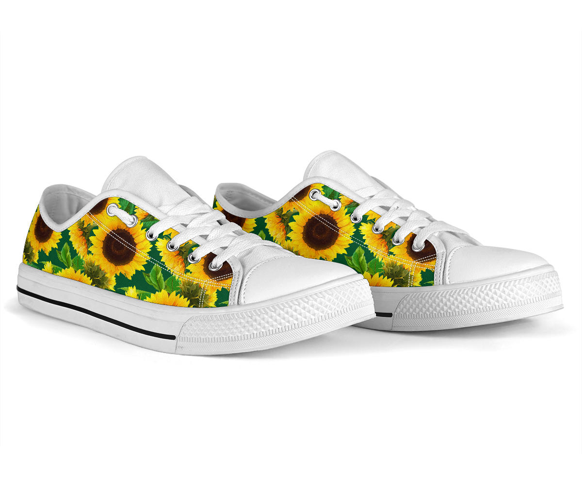 Sunflower Pattern Print Design SF02 White Bottom Low Top Shoes