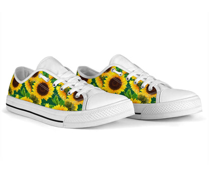 Sunflower Pattern Print Design SF02 White Bottom Low Top Shoes