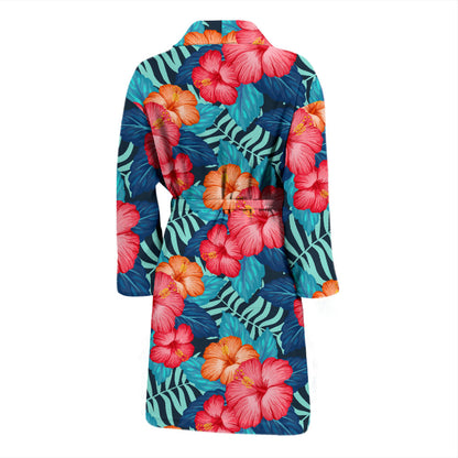 Red Hibiscus Pattern Print Design HB02 Men Bathrobe