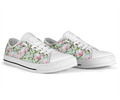Magnolia Pattern Print Design MAG04 White Bottom Low Top Shoes
