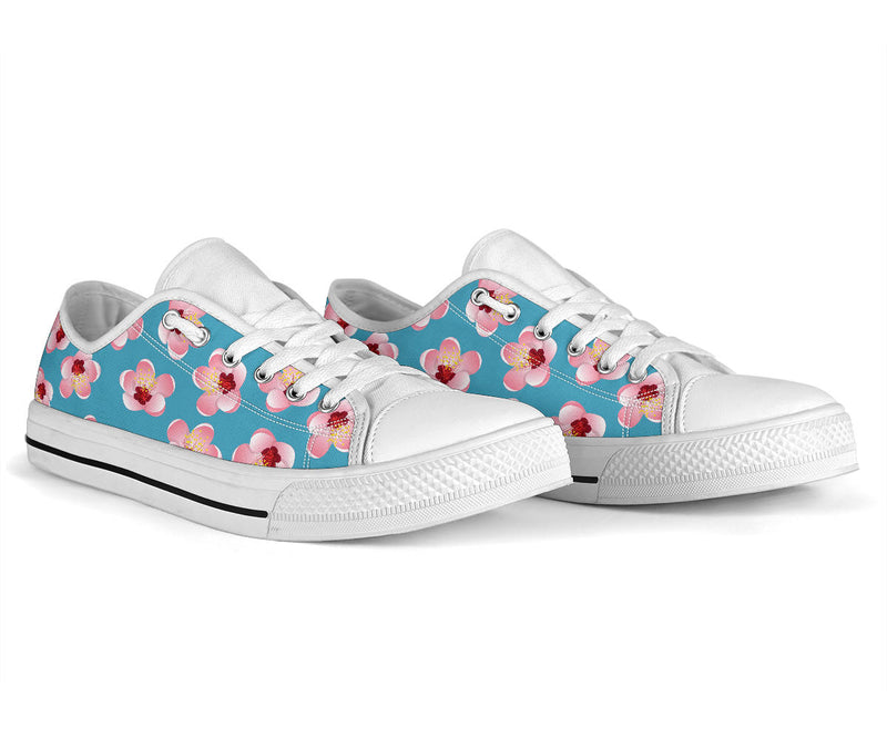 Cherry Blossom Pattern Print Design CB09 White Bottom Low Top Shoes