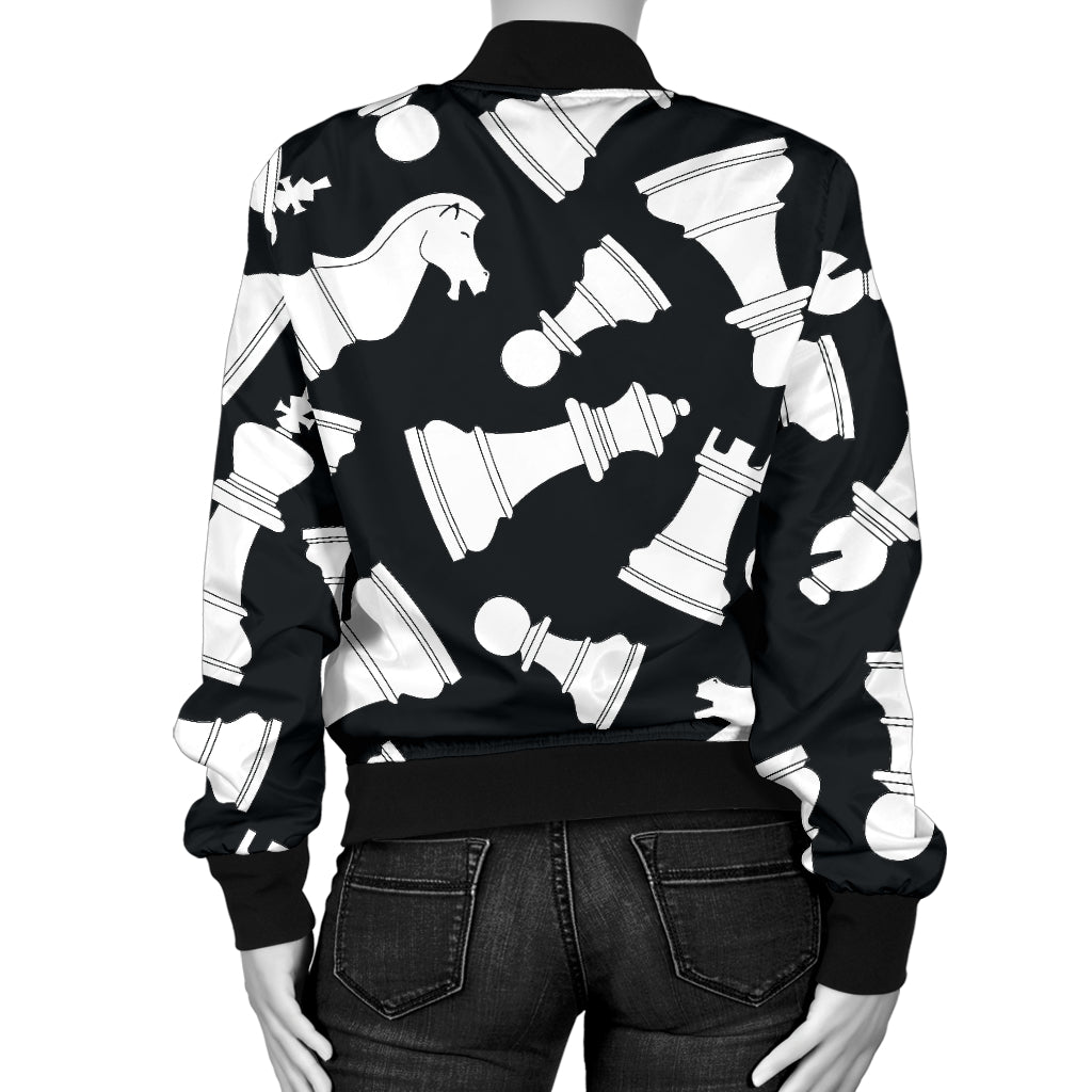Chess Pattern Print Design 01 Women's Bomber Jacket