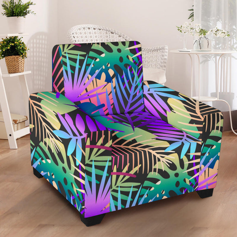 Neon Flower Tropical Palm Leaves Armchair Slipcover