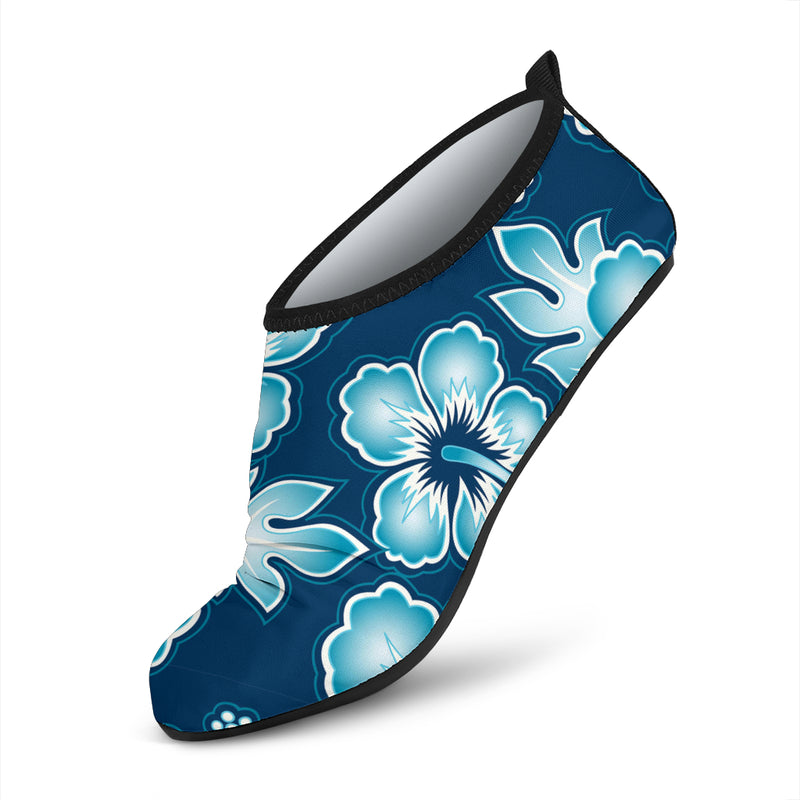 Blue Hibiscus Pattern Print Design HB011 Aqua Water Shoes